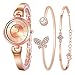 Produktbild Lässige Elegante Schmetterling Quarz Armband Uhr 3 PCS Set Frauen Rose Gold Einfacher Schmuck Damen Kleines Zifferblatt Armbanduhr