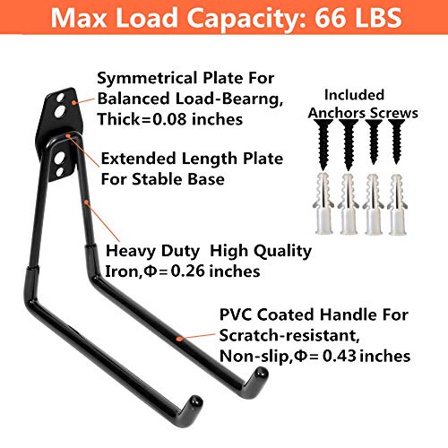 Heavy Duty Garage Storage Utility Double Hooks,Extended Wall Mount Tool Holder Organizer for Ladders,Bike,Chair (4 Pack Black 7.5