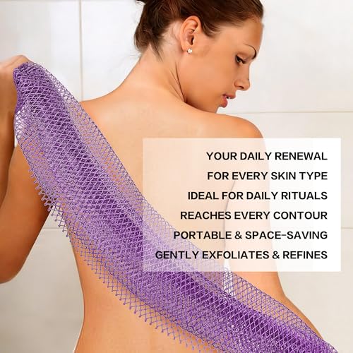 Image of UJFQBH African Net Sponge Authentic 2-Pieces Exfoliating Body Scrubber for Shower & Bath, Deep Cleansing Lather for Dead Skin Removal, Back Scrubber for Women & Men (Pink 、Purple