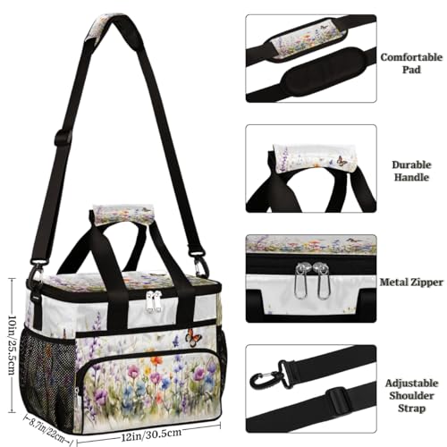 Lavender Insulated Picnic Backpack Lunch Box for Women Men Picnic Basket Tote Lunch Bag Picnic Bag Portable Lunch Bags for Picnic, Beach, Work, Trip,Office, Camp Butterfly Colorful Flowers