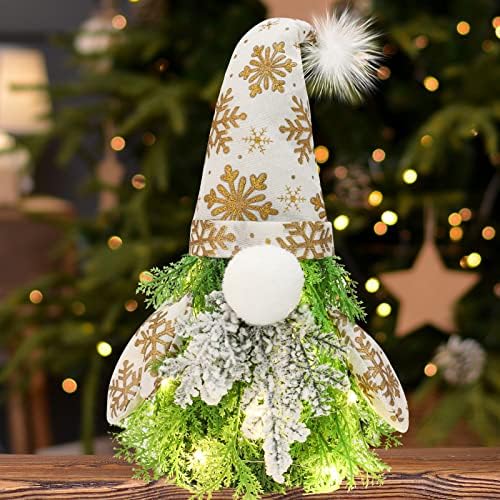 Mini Tabletop Christmas Tree with Lights - 18" Small White Artificial Gnome Christmas Trees with Snow for Christmas Decor, Holiday Gnome Christmas Decorations Indoor for Xmas Office Desk