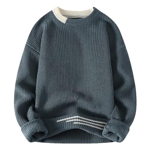 Men Crew Neck Knit Pullovers Sweater Long Sleeves Patchwork Casual Slim Sweaters Jumper Top