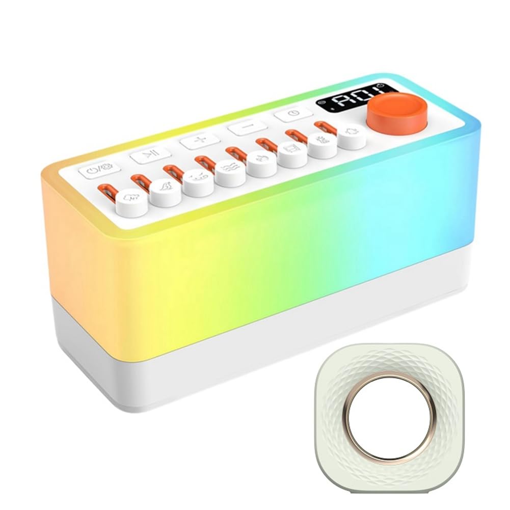 Máquina de Ruido para Dormir con 8 Sonidos de la Naturaleza, Altavoz Bluetooth Portátil, Luces Nocturnas de Colores con Aromaterapia.