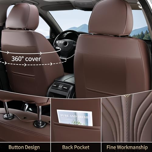 Image of Car Seat Covers, Dark&Brown Leather Car Seat Covers Front Seats, Premium Leatherette Car Seat Cushion for Cars, Automotive Seat Protectors Universal Fit for Most Sedans Cars SUV Trucks