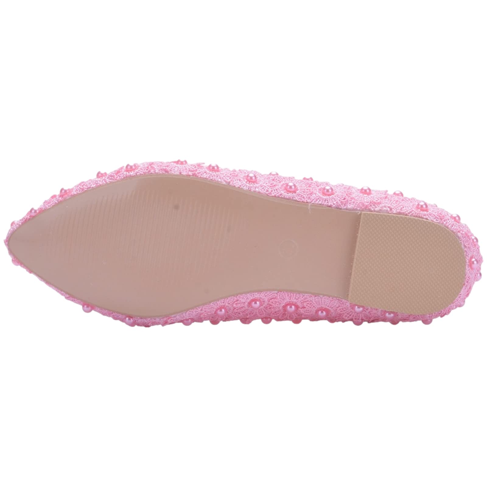 Damen Elegant Spitze Zehen Blume Spitzenbesatz Perlen Brautschuhe Pumps Weiche Sohle Ballerinas