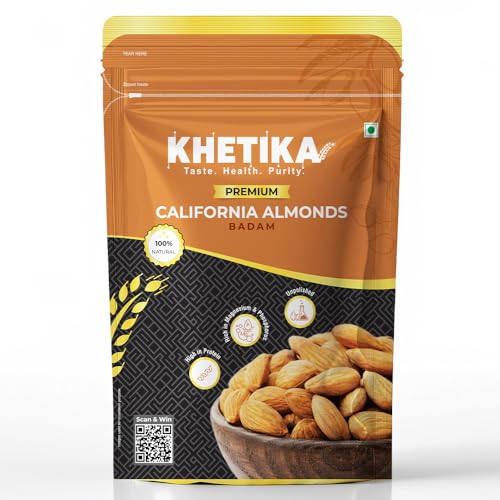 Image of Khetika Premium California Almonds | 200g | Dry Fruits, Almond, Badam, Badam Giri, Rich in Fiber, Boost Immunity, Healthy Nutritious Snacks, Whole Crunchy Almonds