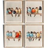 A Perch Of Birds Art Prints (Set of 4) - Unframed - 8x10s | Perfect Wall Decor for Living Room, Bedroom, or Office | Bring Nature's Serenity and Charm to Your Space | Wall Art Bird Lovers