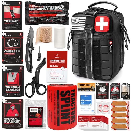 Survival First Aid Kit with Israeli Bandage, Chest Seal, Tourniquet, Splint, Tactical Military...