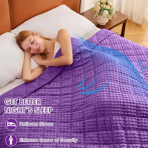 Purple Weighted Blanket for Adults 12lbs, 48"x72", Twin Full Size Cooling Minky Heavy Throw Blanket for 110-130lbs, Soft Winter Thick Big Blankets Weighted Comforter Gift for Sleeping