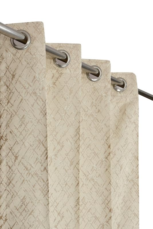 FURNADO Premium Jacquard Fabric Room Darkening Checked Design Curtains 8 Feet for Door, Beige, 2 Pieces (B0CWX23X72) Amazon Price History, Amazon Price Tracker