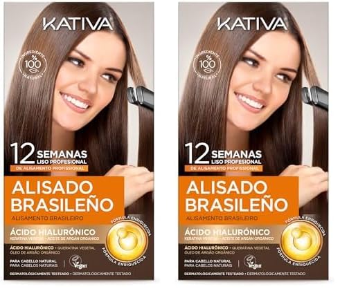 Kativa Kit Alisado Brasileño Con Champú Post Alisado - Tratamiento Profesional En Casa - Hasta 12 Semanas de Duración - Keratina (Paquete de 2)