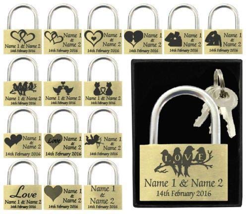 Anniversary, Valentines Present, Wedding Favour 40mm Love Lock Personalised Engraved Padlock (Love Birds 1)