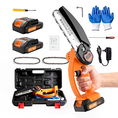 Mini Motosierra Bateria Portátil de Mano 6 Pulgadas, 21 V Motosierra Eléctrica con cargador