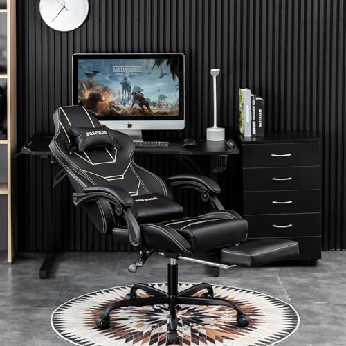 Video Gaming Chair with Footrest, Ergonomic Gamer Chair with Lumbar Support, Height Adjustable Swivel Racing Gaming Massage Chair, Reclining Computer Office Desk Chair for Adults image 3