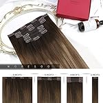 Moresoo Clip in Hair Extensions Balayage Double Weft Human Hair Clip in Extensions Ombre Dark Brown to Golden Brown with Dark Ash Blonde 16inch 7Pcs 120G - Image 3