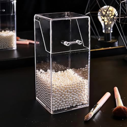 Image of Sooyee Makeup Brush Holder,Makeup Brush Organizer with 8mm White Pearls,Dustproof Makeup Brush holder with Lid
