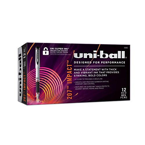 Image of Uni-Ball Signo 207 Impact Gel Pen, 12 Red Pens, 1.0mm Bold Point, Smooth Writing (Pack of 2)