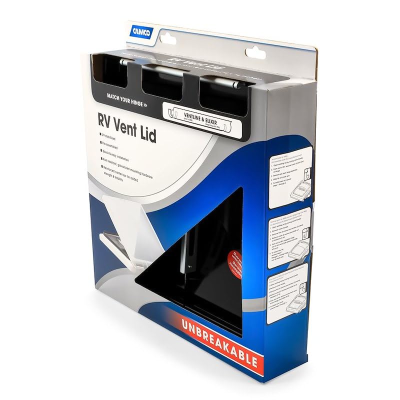 Roof Vent Lid Ventline Manufactured Before 2008 Black Polycarbonate With Vent Lid and Installation Hardware With English/French Language Packaging