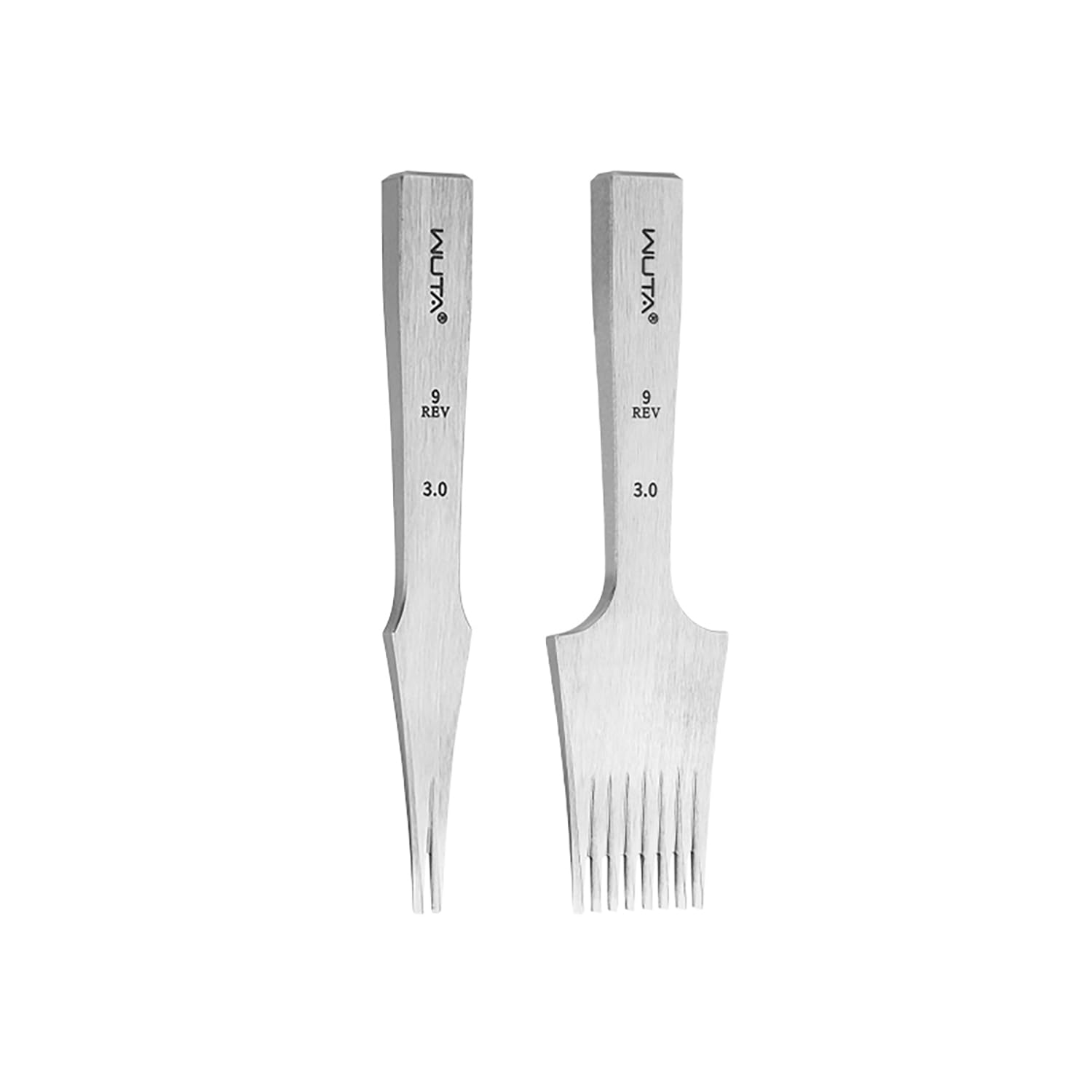 WUTA Leather Chisel All-Polished Die-Steel Puncher French Style Pricking Iron Sharp Leather Punching (Reverse, 3mm 2 Teeth+8 Teeth)