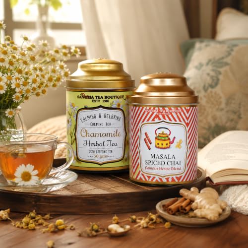 Image of Sancha Tea Boutique, Tea Combo Pack: Chamomile Herbal (50g), Caffeine Free Herbal Tisane & Masala Chai (100g), Loose Leaves, Real Masala Tea