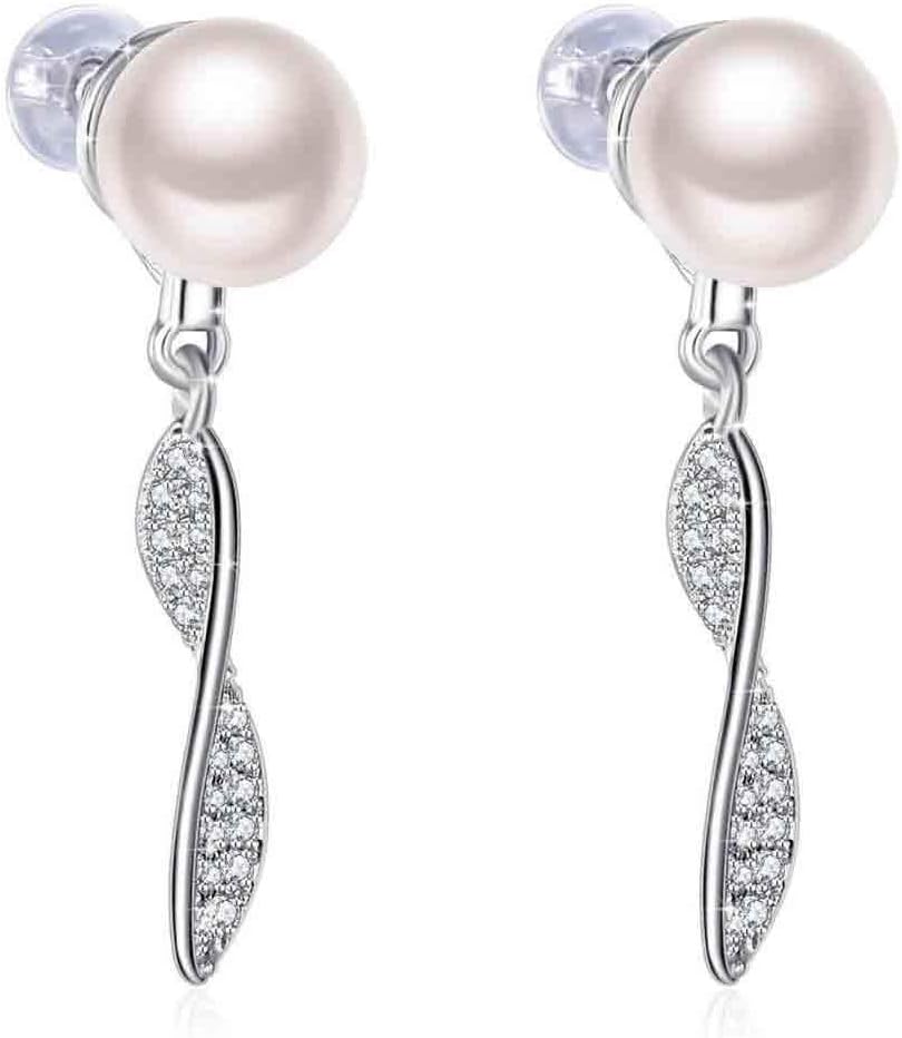 Fashion 925 Sterling Silver Crystal Pearl Studs Earrings for Women and Ladies Gift JRosee Jewelry JR261