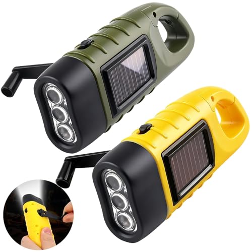 Vryth 2 Pack Wind Up Torch Hand Crank Camping Flashlight with Solar Powered