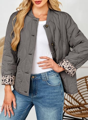 Dokotoo Casual Quilted Jackets for Women Button Down Leopard Puffer Jacket Womens Winter Coats with Pockets3