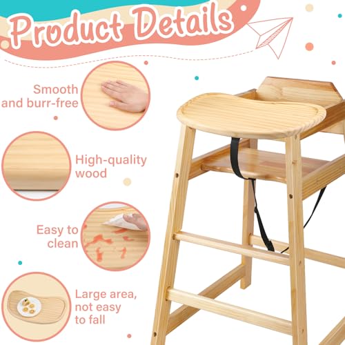 Image of Wonderjune Baby Wooden High Chair Tray, Antique Vintage Toddler Infant Seat Tray Replacement Universal Wooden High Chair Accessory for Kitchen Toddlers and Babies Home Finger Foods Placemat