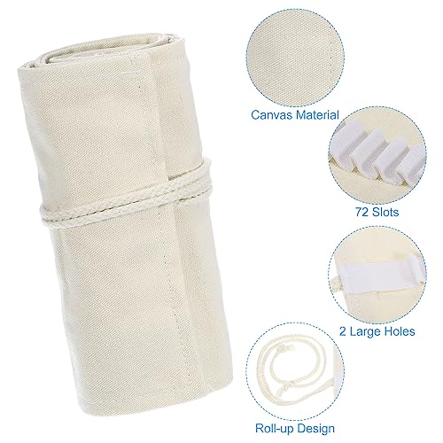 Image of PATIKIL Handmade 72 Slots Roll Up Pencil Case, Canvas Pencil Wrap Pouch Pen Holder Organizer for Artist Drawing Coloring Sketching, White