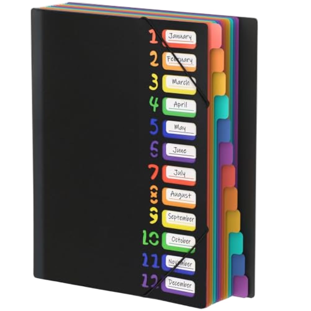 24-Pack Plastic Folders with Pockets Letter Size | 12-Color Accordion File Organizer with Tab Dividers