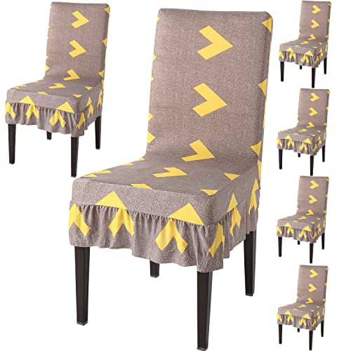Image of HOKIPO Dining Table Chair Frill Cover 6 Seater Elastic Slipcovers Seat Protector (AR-4074-D2*6),Brown