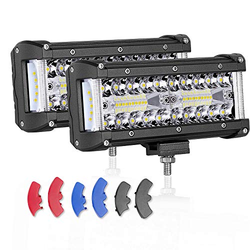 7 inch LED Light Bar, AKD Part 200W Side Shooter LED Driving Light Bar Flood Spot Combo Offroad LED Pods Light Triple Row Waterproof LED Work Light Fog Light for Truck Pickup SUV UTV ATV Boat