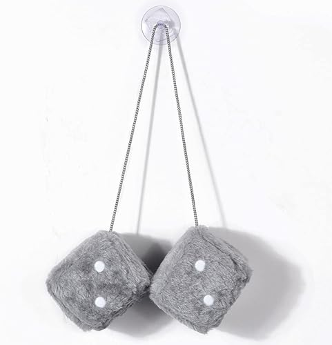 Miniatura 4 de Dados de felpa retro de 2.95 pulgadas para automóvil, dados cuadrados de felpa para espejo retrovisor del automóvil, accesorios para colgar, gris