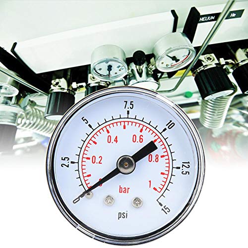 Manometro Meccanico 0-15 PSI / 0-1 Bar - Attacco 1/8" BSPT Posteriore, Per Aria, Olio, Acqua
