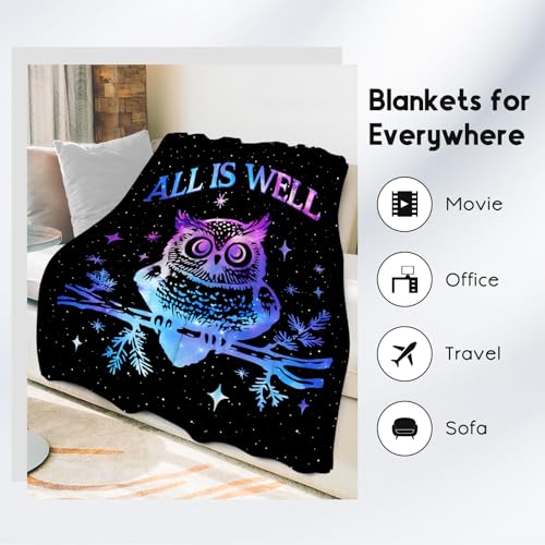 Owl Blanket for Women, Cute Soft Throw Gifts for Girls, Cozy Flannel Throw Blankets for Couch Office, Black 60"x80"