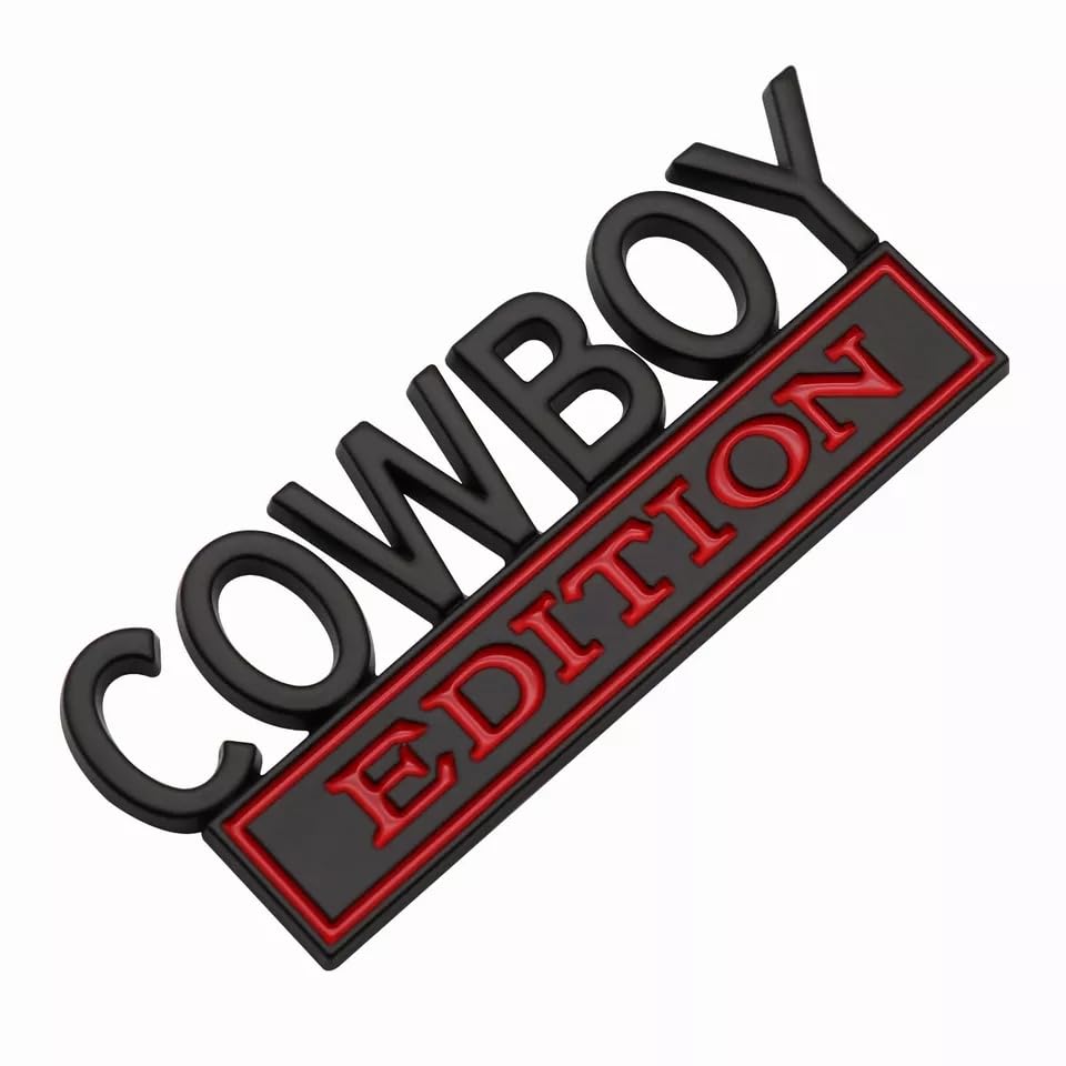 Image of Pair Set Cowboy Edition Raised Letters Emblem 3D Badge Sticker Decal Replacement for Vehicle, Truck, SUV, Door Decoration (Black Red)