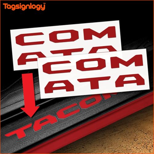 Image of Prime Series UV Weatherproof Vinyl Decals: Pair of Left and Right Front Door Sill Protector Letter Inserts fits Tacoma 2016-2023 (Gloss Ruby Red)