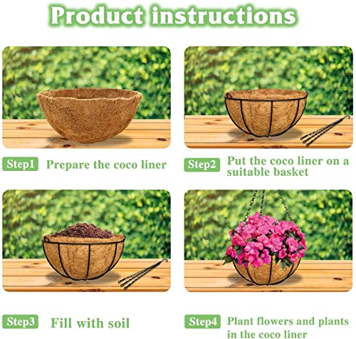 Zeedix 2Packs 14In Metal Hanging Planter Basket With Coconut Coir Liner- Coconut Coir Liner With Black Chain For Porch Pots Hanger thumb #4