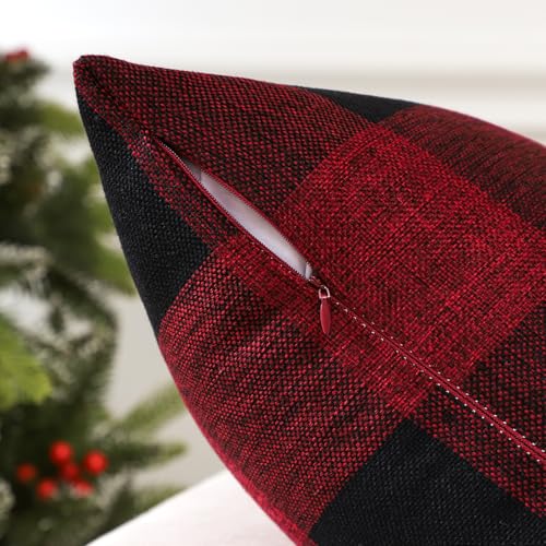 JOTOM Set of 2 Classic Plaids Cushion Covers 45x45 cm Farmhouse Buffalo Check Soft solid Decorative Throw Pillow Covers Home Decor Outdoor Cushion Case for Sofa Bedroom (Black Red) - Image 2