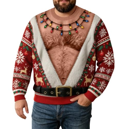 Ugly Christmas Sweatshirts for Men Funny 3D Hairy Chest Santa Pullover - image 1