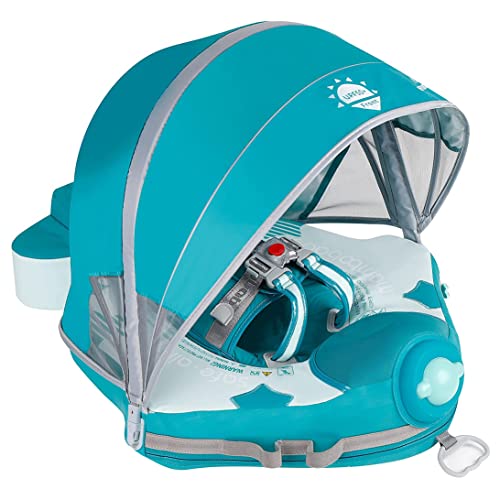 Image of Mambobaby Float Add Tail Baby Swim Float with Canopy, Non-Inflatable Solid Baby Float, Upgrade Soft Waterproof Skin-Friendly Leather Material Infant Swim Float (Global Limited Edition - Green)