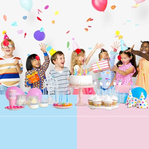 Image of WNINK 4 Pack Gender Reveal Plastic Tablecloths, Disposable Rectangle Pink and Blue Pastel Tablecloth, Table Covers for Boy or Girl Gender Reveal Party Baby Shower Birthday Party Decorations 54 inch x 108 inch
