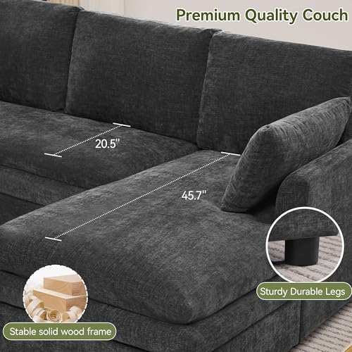 Image of 85 inch Sectional Couches with Comfy Deep Dual-Layer Cushion, 5 Seater L Shaped Couch, Modern Modular Sofa, Chenille Sofas for Living Room, Apartment, Grey