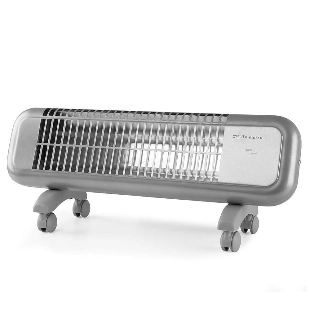 Orbegozo BPM 0105 - Estufa de cuarzo, 2 niveles de potencia, 2 barras de cuarzo, sistema antivuelco, ruedas de transporte, 1200 W