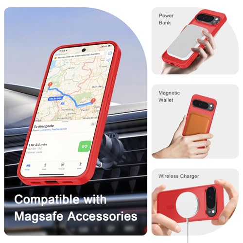 Image of for Google Pixel 10 /10 Pro Case, Matte Magnetic Phone Cover [with 1 Screen Protector] [Support for MagSafe] [Shockproof Military Grade Protection] Translucent Frosted Back, Red