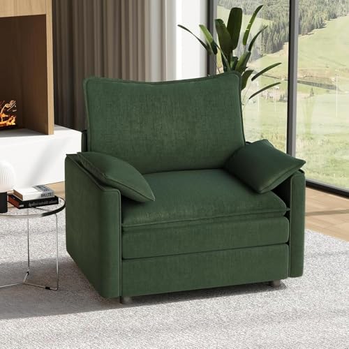 Image of Vesgantti 40 inch Single Seat Sofa, Comfy Cloud Couch Deep Seat Upholstered Couch Chenille Modern Sofa with Armrest Pillows, Easy Assembly for Living Room, Bedroom and Apartment, Green