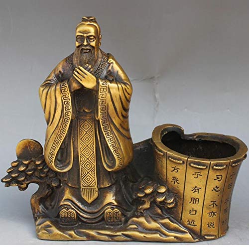 China Bronce Antiguo Famoso Confucio Kong Zi Árbol de pino Lápiz Florero...