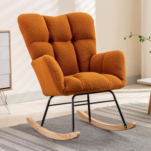 Mecedora tapizada, silla mecedora con respaldo alto para guardería, sala de estar, dormitorio y aula, cómoda mecedora para relajación y decoración moderna del hogar