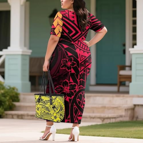 Image of Puletasi Samoan Traditional 2 Piece Outfits for Women Short Sleeve Crop Top and Maxi Skirt Sets Puletasi Dress