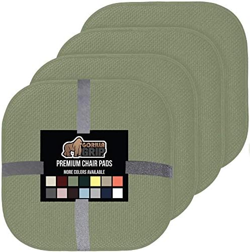 Gorilla Grip Memory Foam Chair Cushions, Slip Resistant, Thick and Comfortable Seat Cushion Pads, Durable Soft Pain Relief Pad for Office Desk, Dining Table, Kitchen Chairs, Set of 4, 16x16, Sage